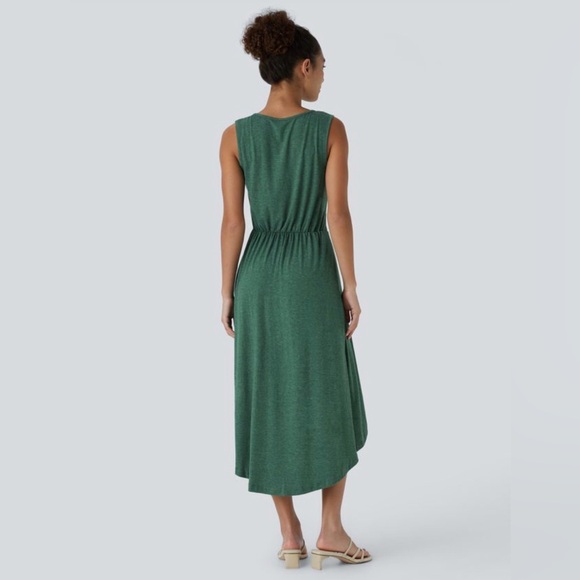 Halara Deep V Neck Sleeveless High Low Crossover Hem Midi NWT Size L - Picture 2 of 10